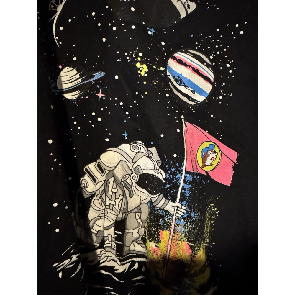 Buc-ee's Astronaut Hoodie Moon Landing Space Graphic Black Sweatshirt Medium